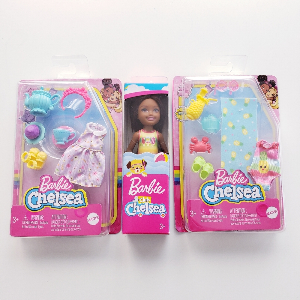 NEW RARE Barbie Club Chelsea Brunette Doll Spring Summer Accessories Toy Bundle